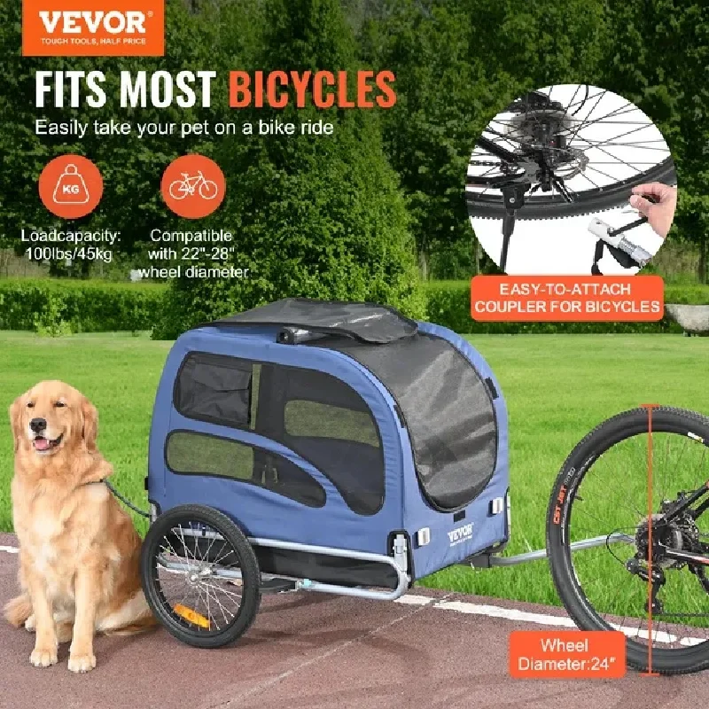 VEVOR Dog Bike Trailer, Supports up to 100 lbs, Pet Cart Bicycle Carrier, Easy Folding Frame with Quick Release Wheels, Universa