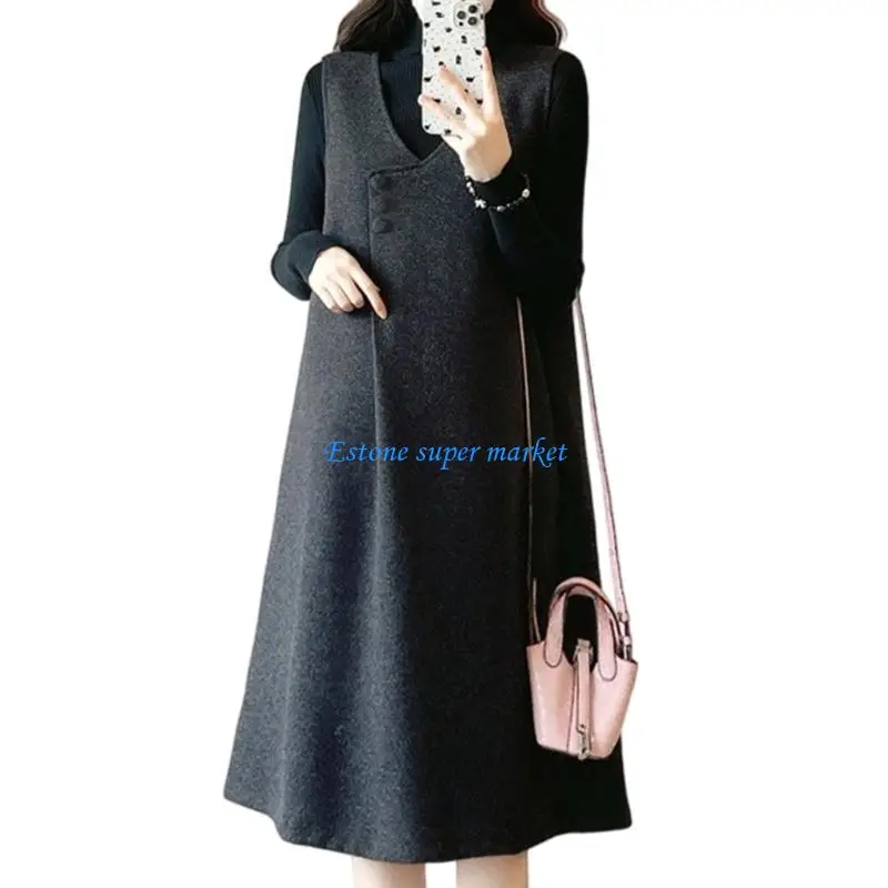 090B Comfortable Polyester Large Size Maternity Middle Length Dress for Autumn Winter