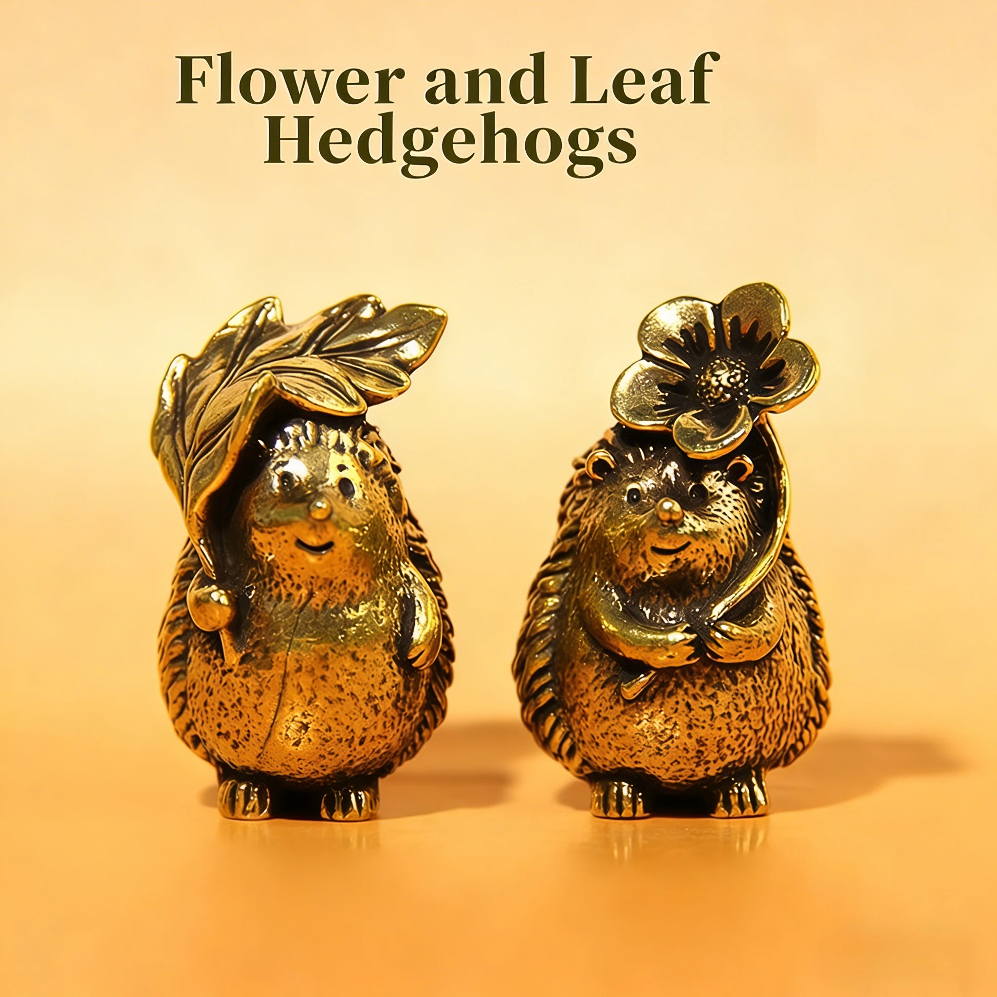 Sammlerfiguren, Messing-Igelstatue mit Blatt und Blume, niedliche Dekoration für Zuhause, Schreibtisch und Büro-Bücherregal, zum Verschenken – Detail 3