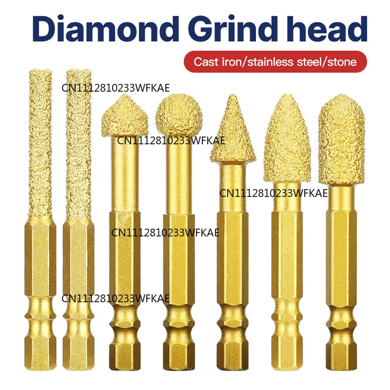 7pcs Hex Shank Diamond Grinding Head Set Rotary File  Alloy Polishing Burr for Electric Drill, Multi-Shape Grinding Bits