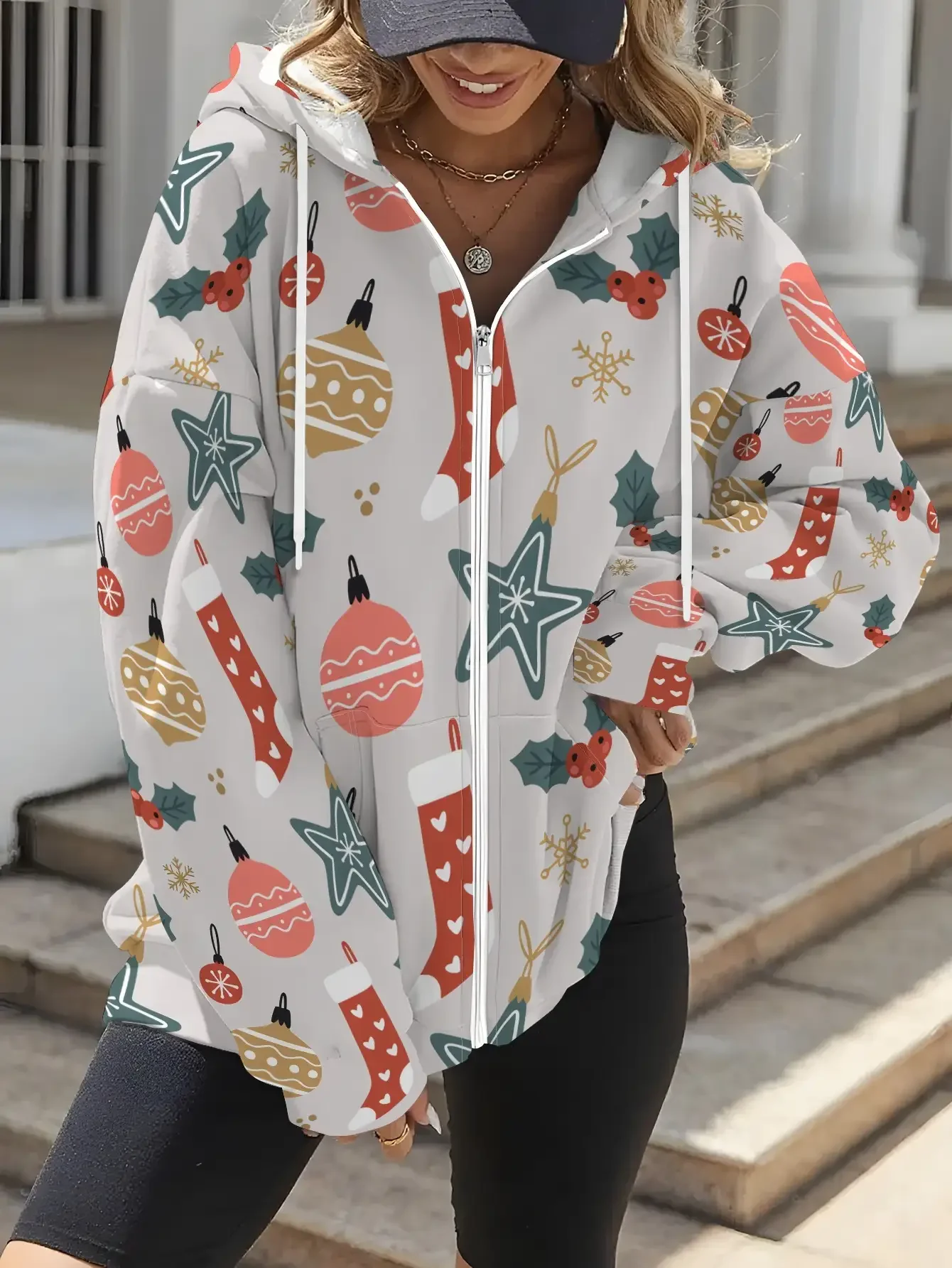 سترة نسائية جديدة بغطاء للرأس بسحاب لعيد الميلاد لعام 2026، عصرية، مناسبة للربيع والخريف، زينة حفلات عيد الميلاد #6