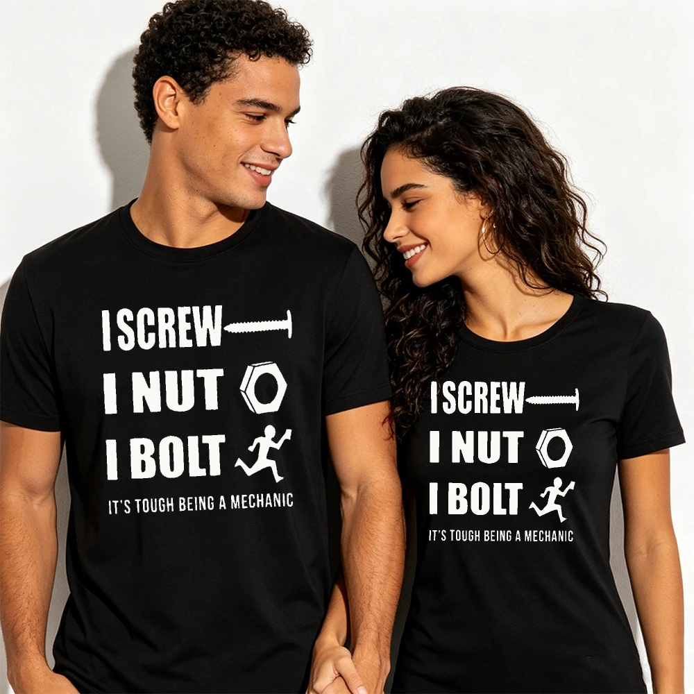 I Screw I Nut I Bolt It's Tough Being A Mechanic Screw Nut Bolt Graphic Funny Auto Repair Joke Men Women Short Sleeve T-Shirt