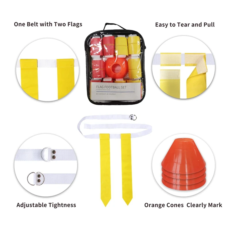 Futebol Cintos e Bandeiras Set, Kit Cintos Jogador, Amarelo e Vermelho, 10 pcs