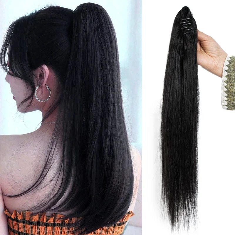

20-дюймовый зажим для хвоста, обертывание вокруг шиньона, 100% человеческие волосы, натуральные мягкие длинные прямые наращивание хвоста для женщин