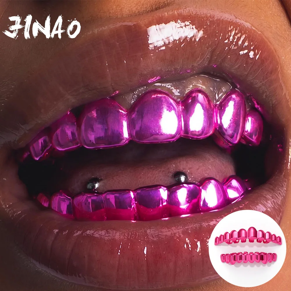 JINAO Hip Hop 6-10 Dents Surface Lisse Couleur Violet Brillant Ensemble Grillz Hommes Femmes Haut & Bas Brillant Style Punk Rapper Noël