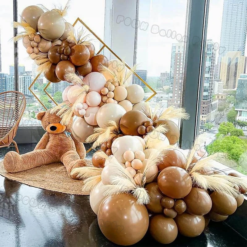 다크 브라운 누드 풍선 화환 키트, 이중 박제 베이지 블러시 풍선 아치 키트, 보호 베이비 샤워, 정글 사파리 생일 장식