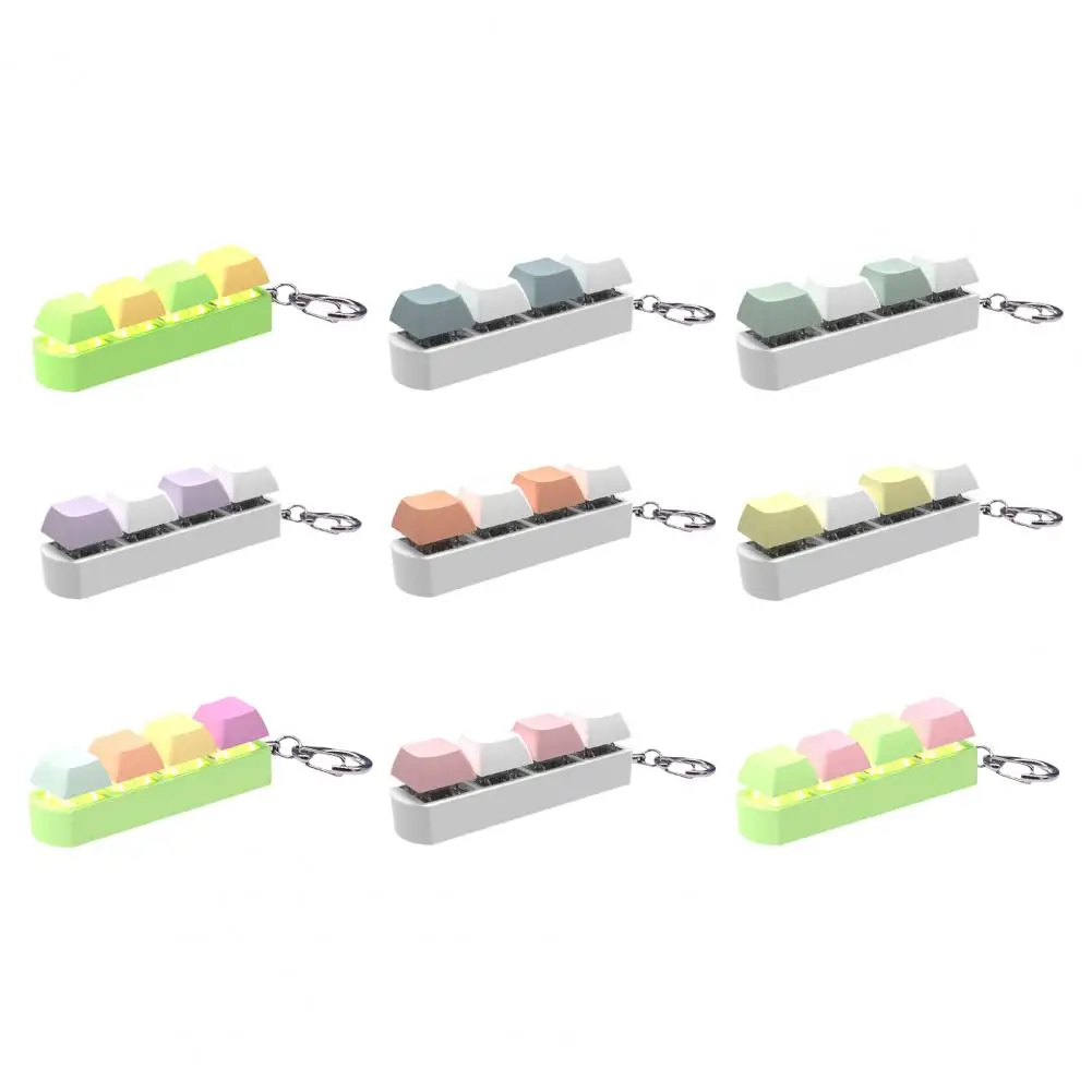 4-Buttons Keycap Fidget Toy with Sound Light Stress Relief Mechanical Keyboard Keycap Clicking Sensory Toy Keychain Pendant Gift