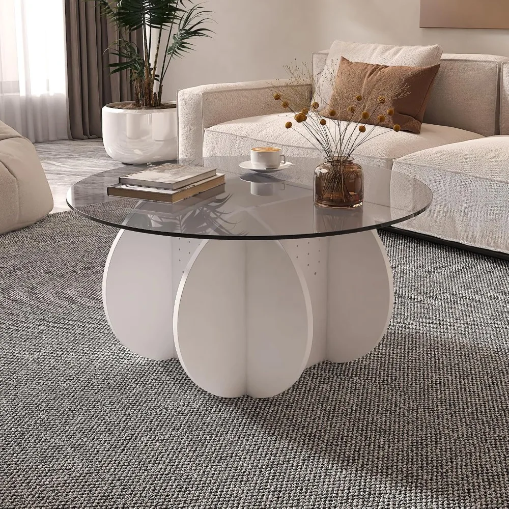 

Round Coffee Table with Glass Top,Center Table with Storage for Living Room,Small Spaces, Office, and Lounge