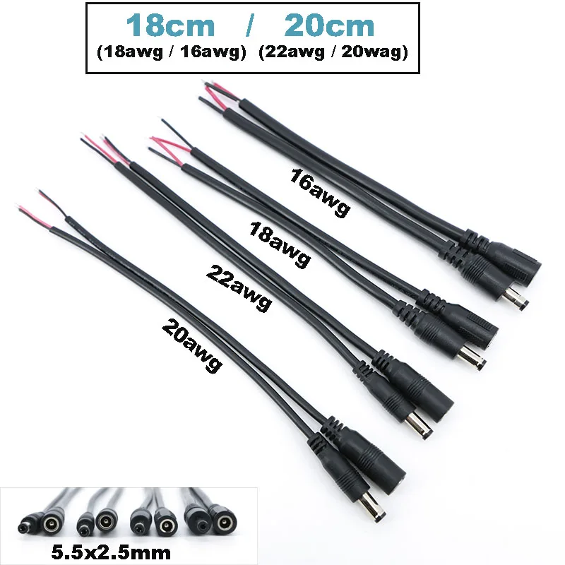 

5,5 мм x 2,5 мм 2-контактный разъем постоянного тока «папа-мама» 22/20/18/16awg Разъем питания Концевой провод Ремонтный кабель 5525 DC5525 Пигтейли W