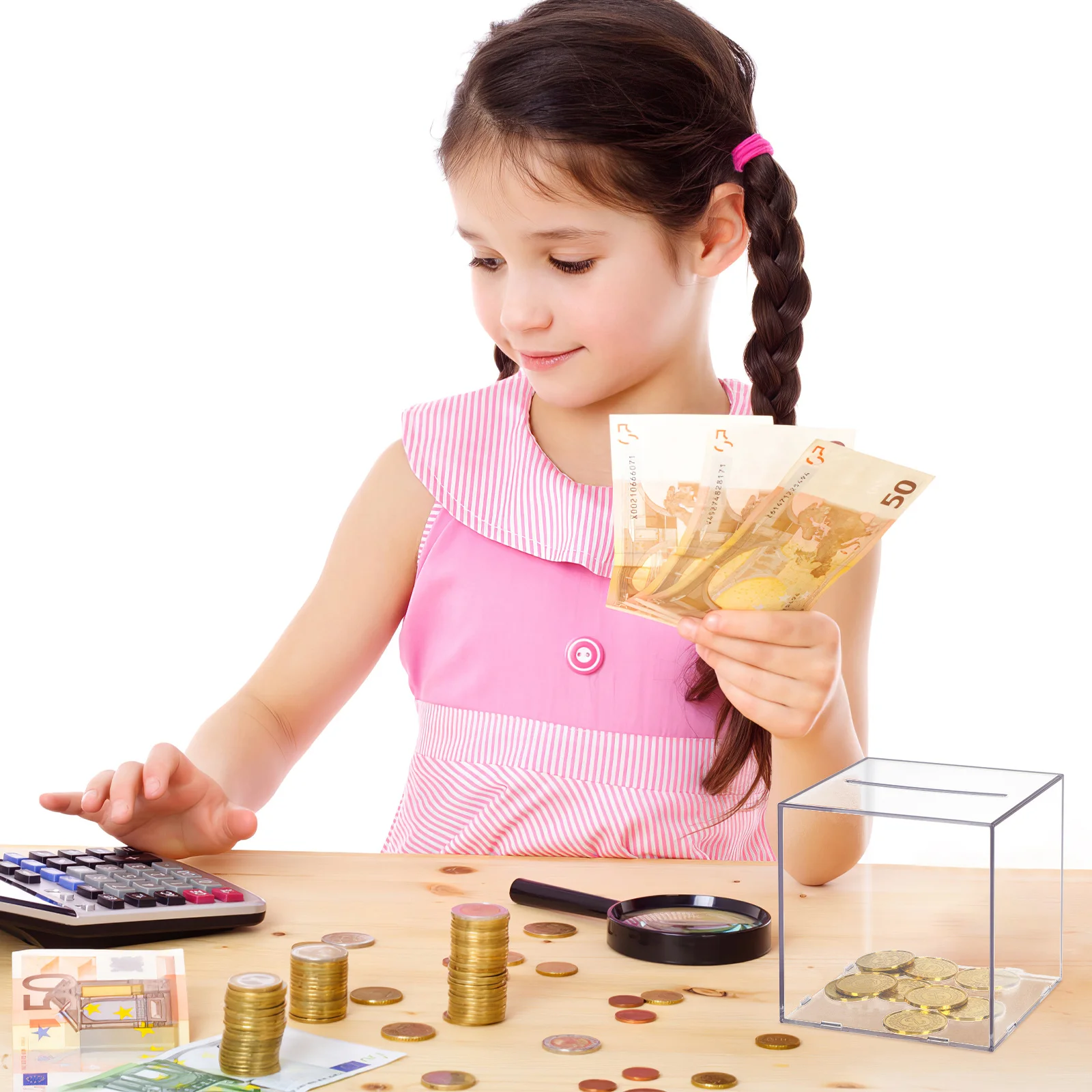 

1pc Transparent Acrylic Piggy Bank Compact Saving Pot For Kids Desktop Coin Container Daily Use Home Accessories Children Saving