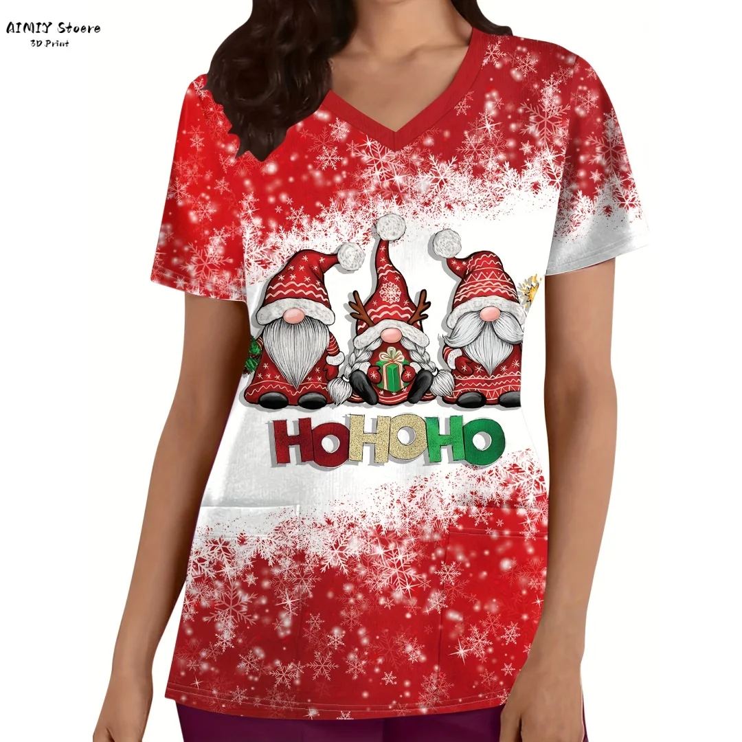 

Stylish Floral Nurse Scrub Top - V-Neck Short Sleeve Elegant Bow Print Fabric Regular Fit No Pads Perfect for All Seasons
