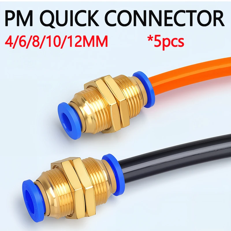 

5PCS 4/6/8/10/12mm OD Tube PM Straight Pneumatic Air Fittings bulkhead union Push To Connect Quick Release Connector Air Hose