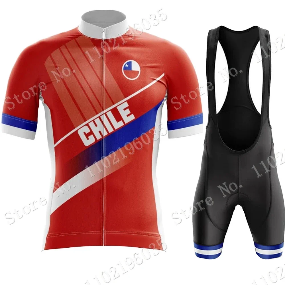 Chile National Team Cycling Jersey 2024 Set Men New Red Blue Clothing Road Bike Shirts Suit Bicycle Bib Shorts MTB Ropa Maillot