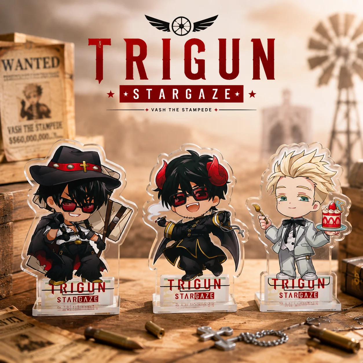 Support en acrylique de 10cm pour anime TRIGUN, double couche, imprimé HD transparent, décorations de table, accessoires, cadeaux, porte-clés