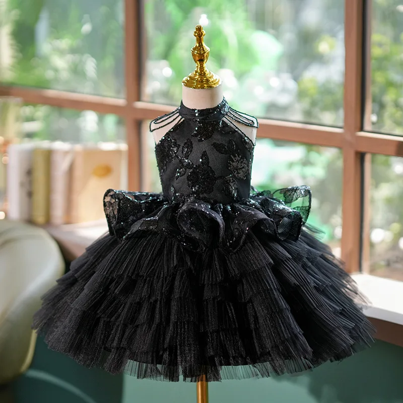 

2025 Children Evening Dresses for Girls 1-10 Yrs Kids Birthday Party Luxury Fluffy Ball Gown Wedding Prom Formal Sequin Dress