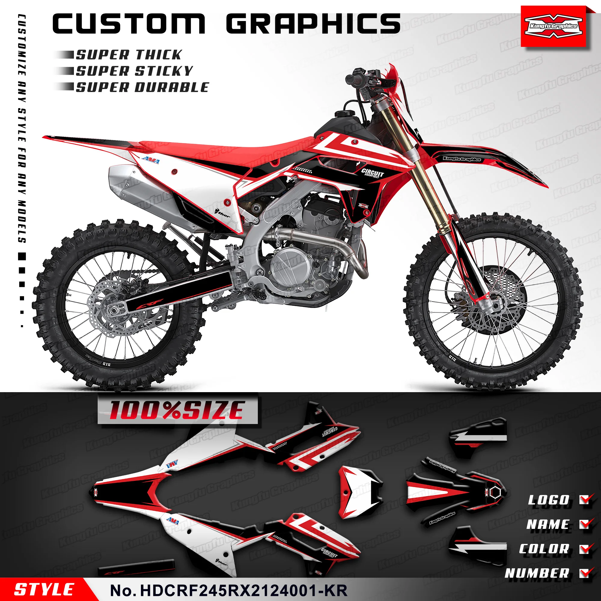 KUNGFU GRAPHICS Motorcycle Graphics Adhesive Sticker for Honda CRF 250RX 450RX 2021 2022 2023 2024,  HDCRF245RX2124001-KR