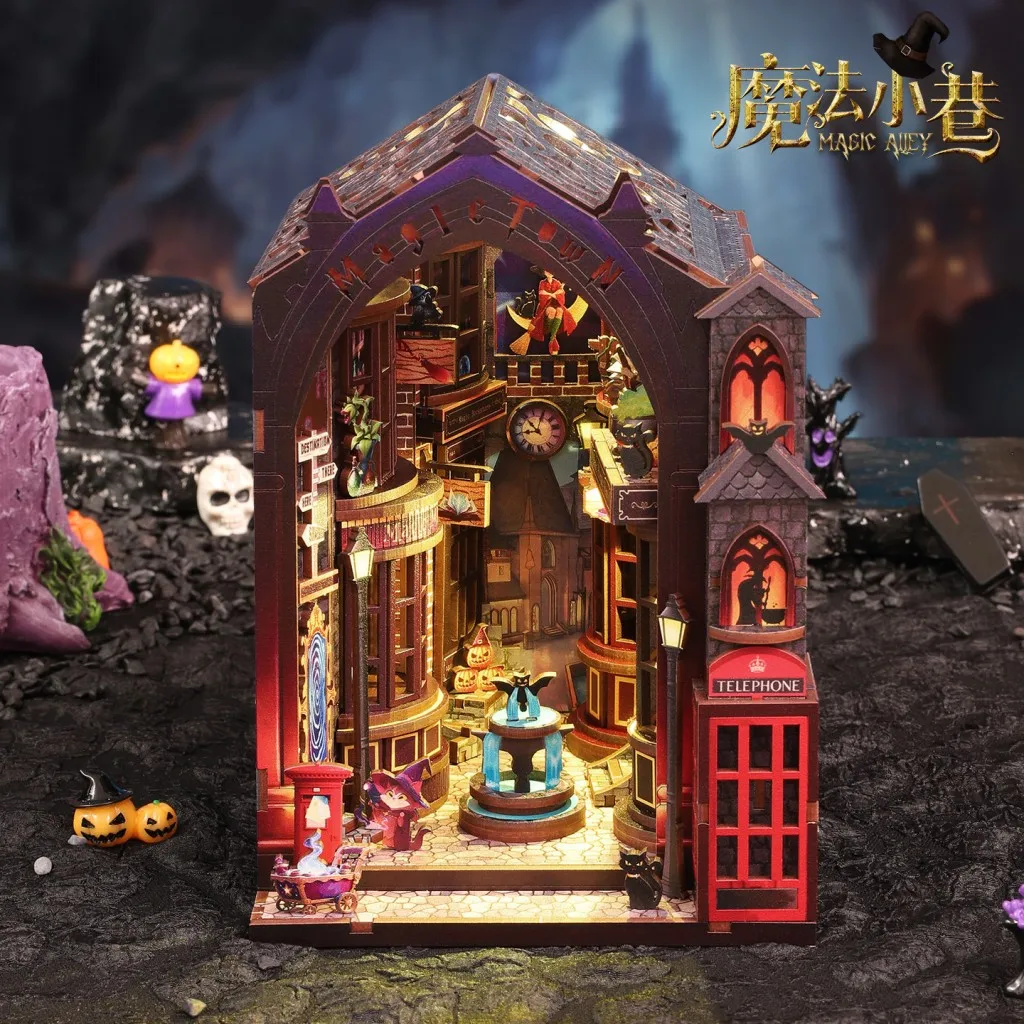 OUZEY Diorama de alho mágico imersivo, kit de nook de livro de contar histórias, modelo de casa em miniatura com iluminação LED, presente de decoração de mesa para adultos