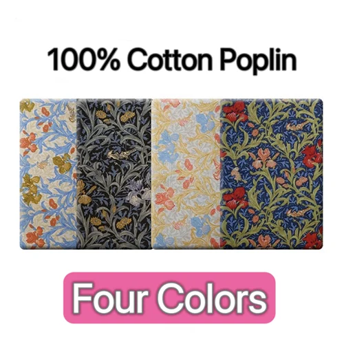 Imagen 2 del producto 100% popelina de algodón puro de los años 60, Color oscuro, serie William Morris, tela con patrón cosida a mano, DIY, ropa para muñecas, vestido, diseño de tela