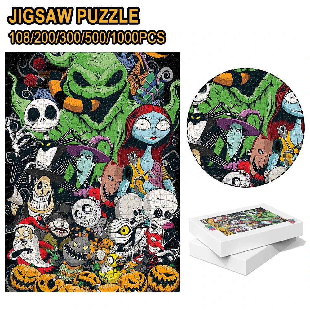 Jack Skellington Halloween Town Full Characters Gothic Spooky Wooden Jigsaw Puzzle 108/200/300/500/1000pcs Color Box
