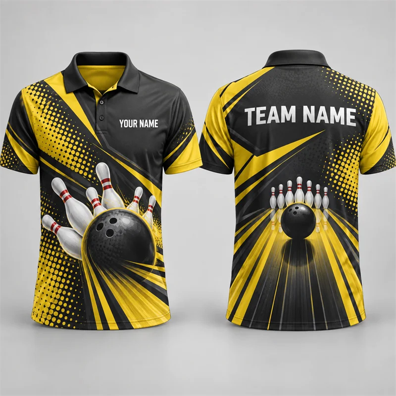 Custom Bowling Polo Shirt Personalized Player Name Team Name Short Sleeve 3D Print Jersey Tournament League Sports Uniform Top