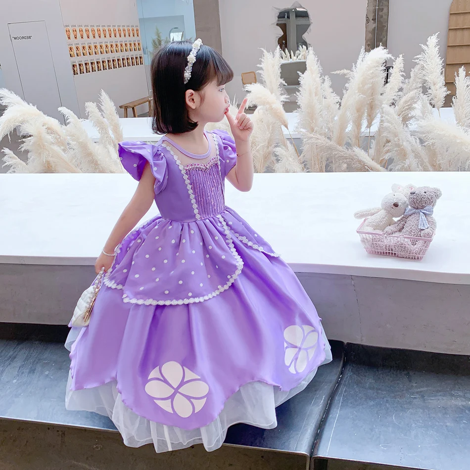 Princess Sofia Dress Costume for Girls Princess Dress Party Vestidos Luxury Party LED Light Up Gown Carnival Anime Movie Role