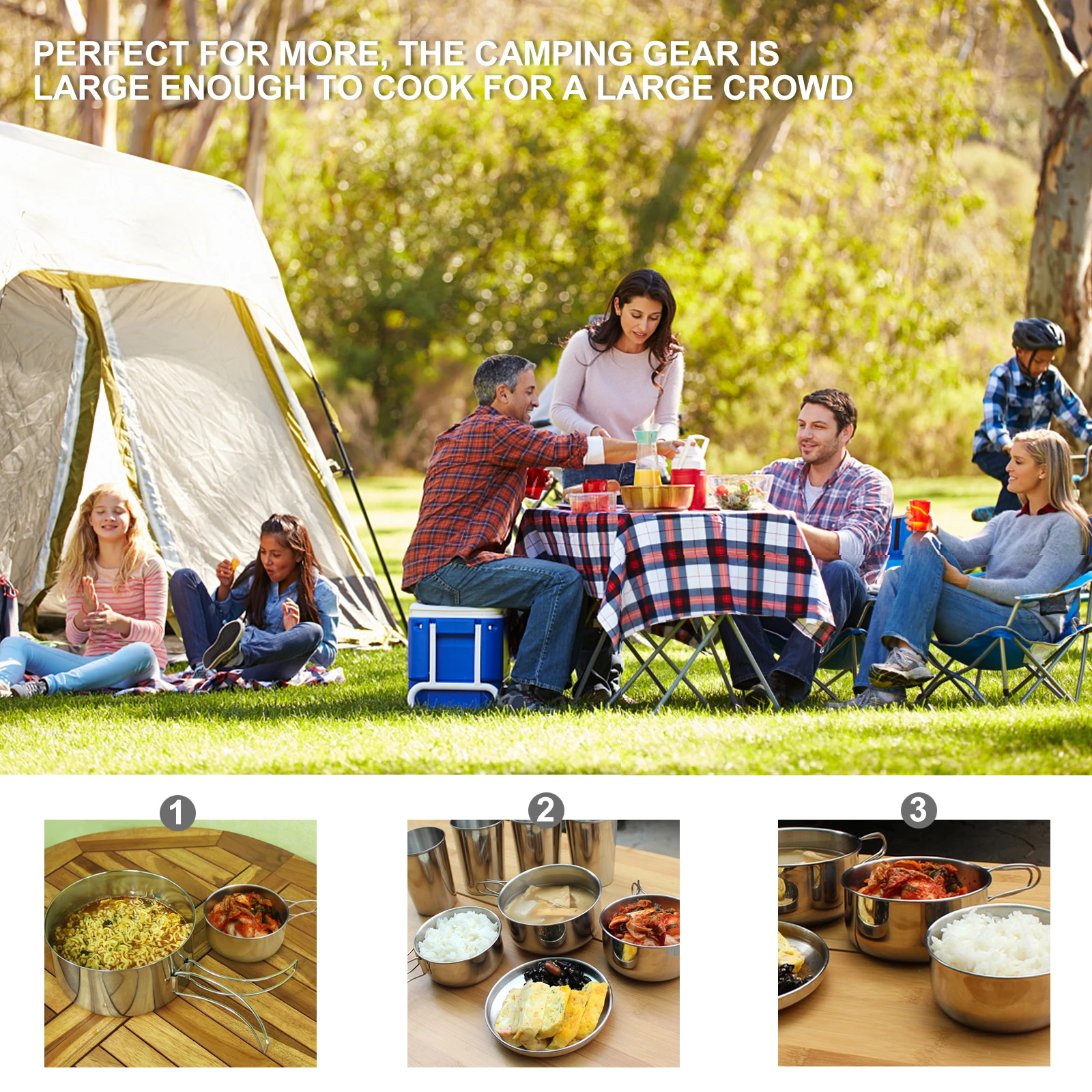 

8 pcs Stainless Steel Camping Cookware Set Durable Outdoor Equipment Large Crowd Cooking Pots Kits Backpacking BBQ