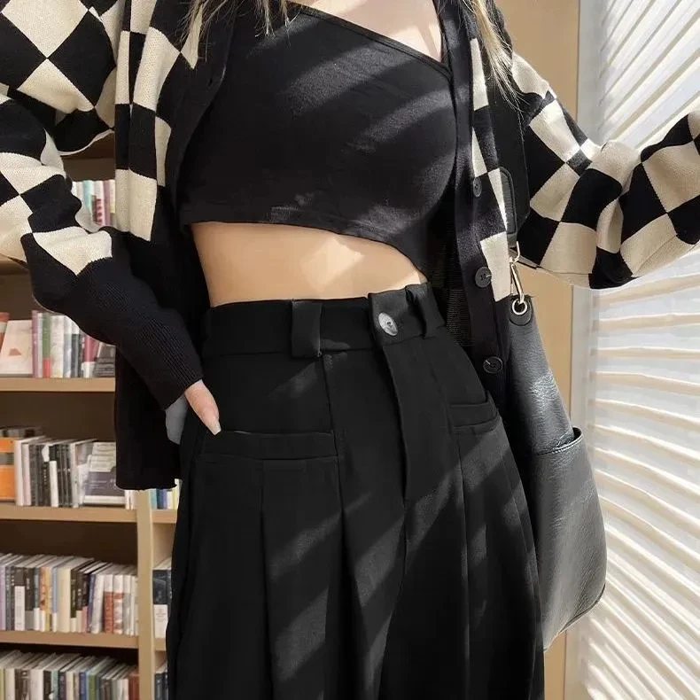 High Waist Wide Leg Pants Women's Casual Anti-Wrinkle Draped Straight Black Suit Pants Spring Autumn High Waist Korean Style