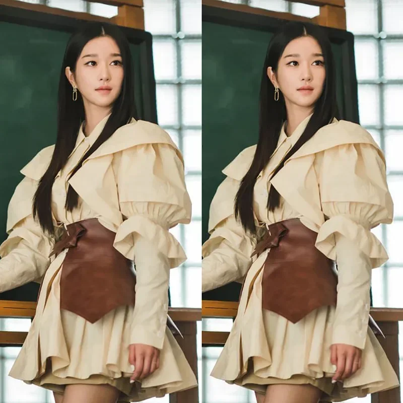 MN1 kpop Seo Sì Ji stessa moda estiva nuovo design sexy abito sottile donna personalità risvolto monopetto vita alta mini d9 * Jy