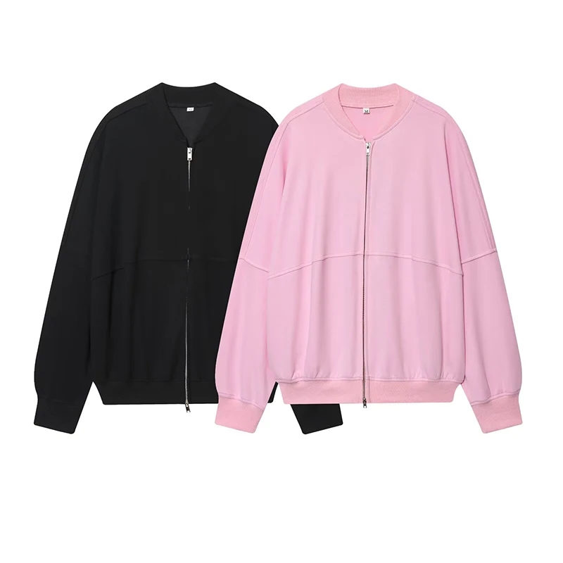 

Women's Bomber Jackets Coats Fashion Zipper Decoration O-Neck Long Sleeve Loose Coats Female Outerwear Chic Tops