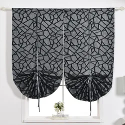 NAPEARL Short Kitchen Curtain Jacquard Tie Up Valance Panel Modern Geometric Design Black Brown Gray Door Roman