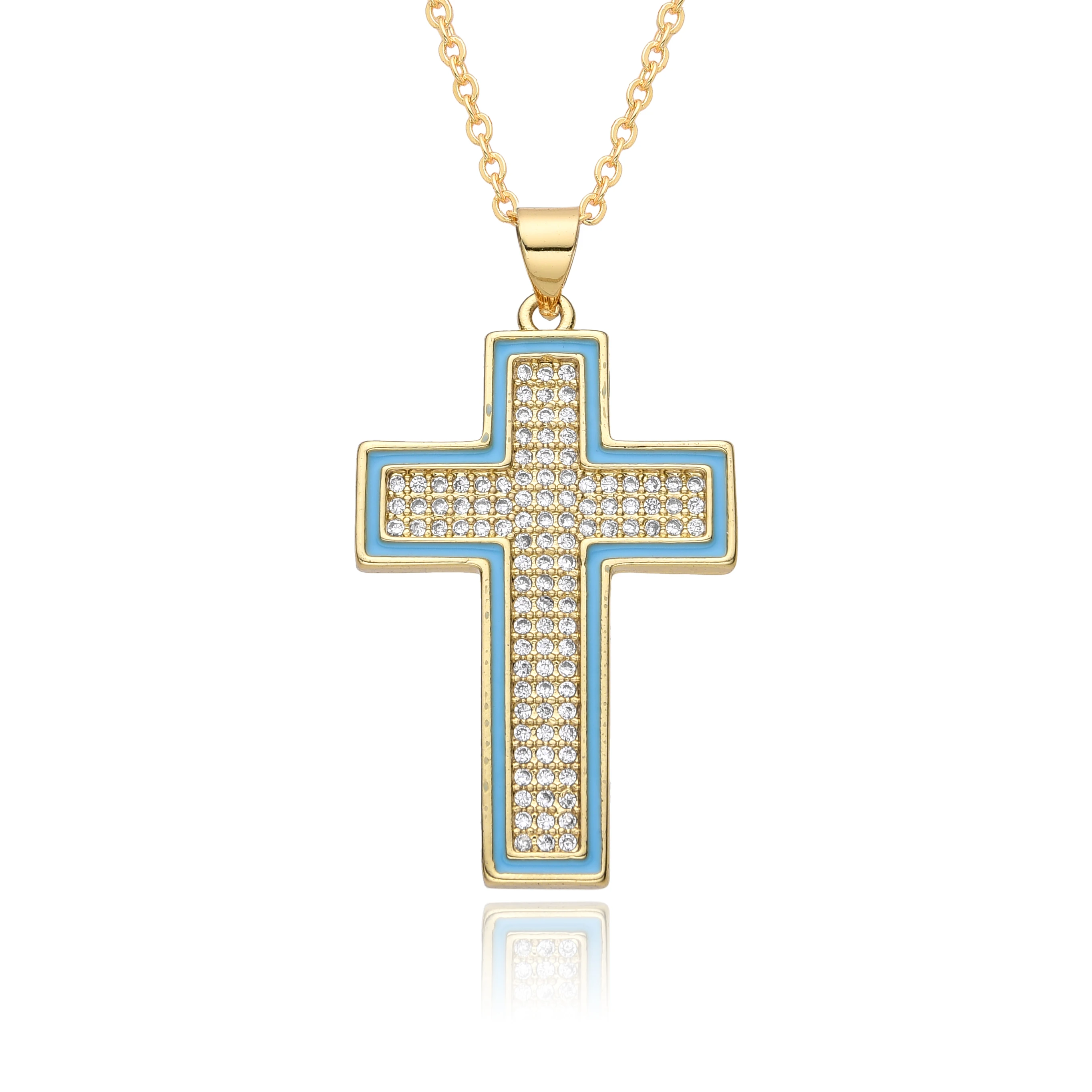 Ciondolo croce latina Color oro collana di gesù con zirconi cubici per donna uomo catena clavicola Charms creazione di gioielli accessori fai da te