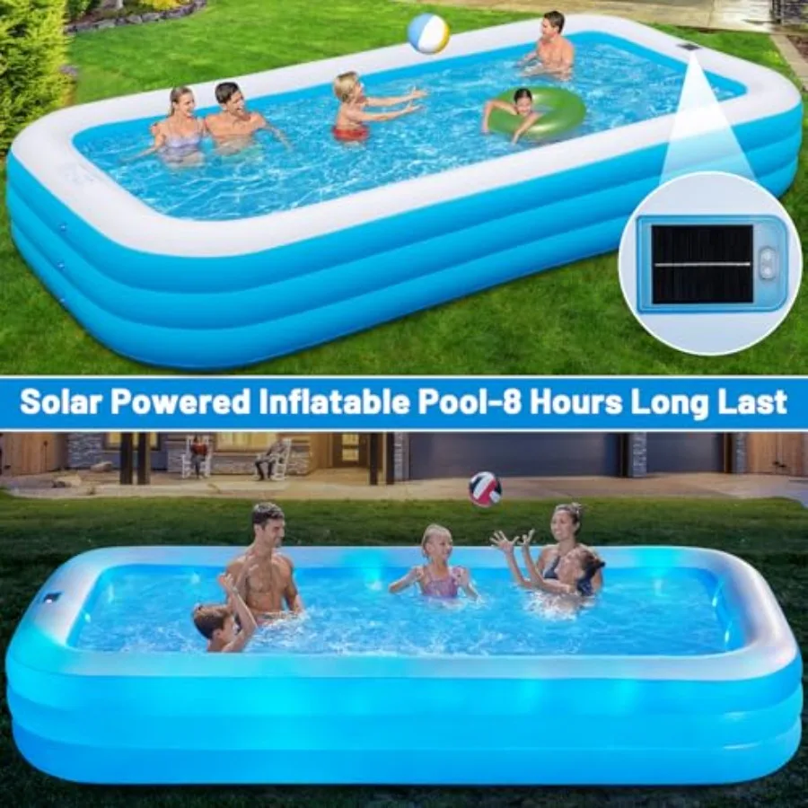 Backyard outdoor solar inflatable pool for adults PVC thickened material multicolor LED lights oversized 145x74x22 family swimm