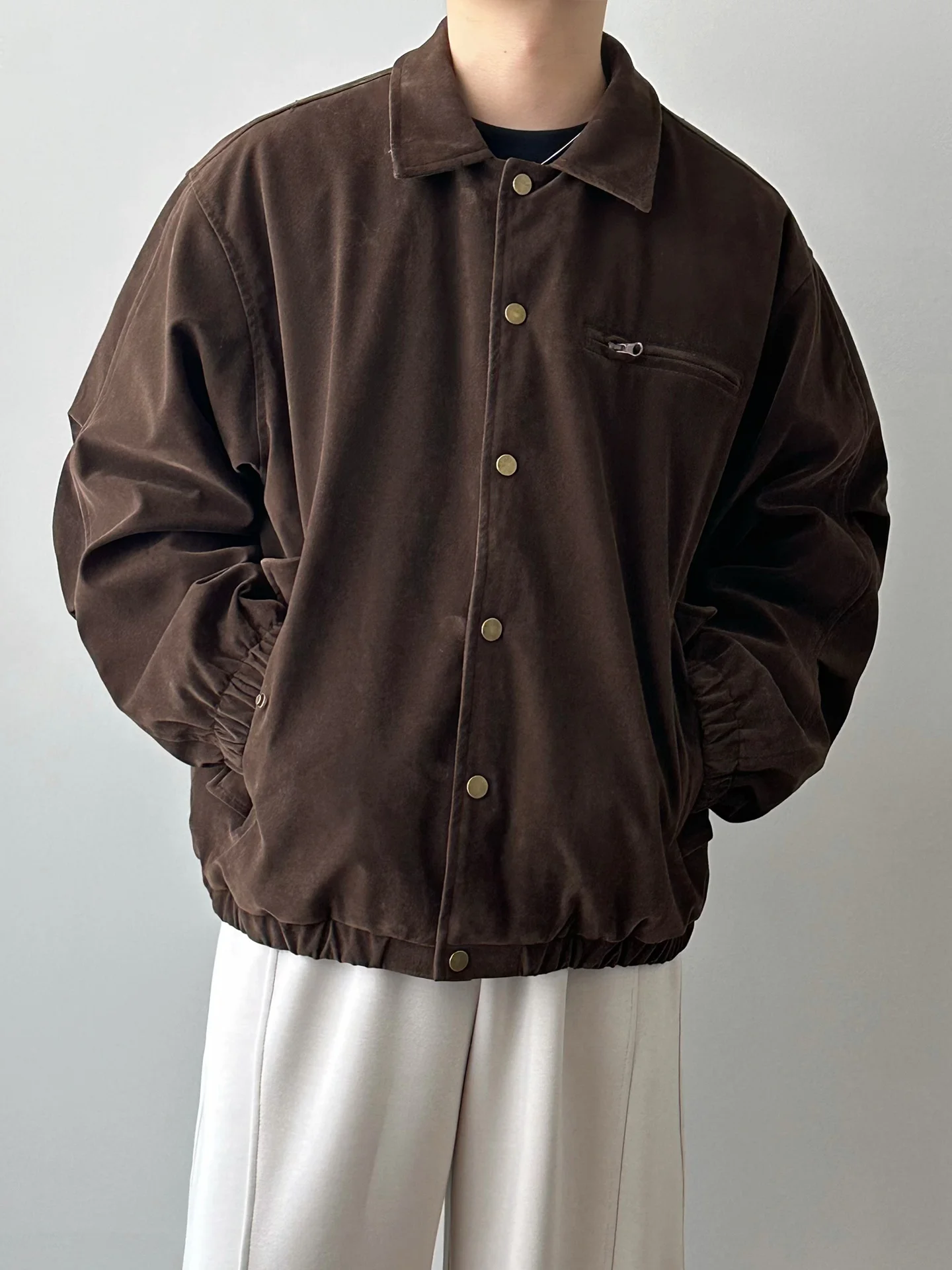 

WIE STUDIO Men's down Jaet Loose Fit Warm Suede Fabric White Du down Collar Stand Outdoor Workwear Sle Long Sve Coat