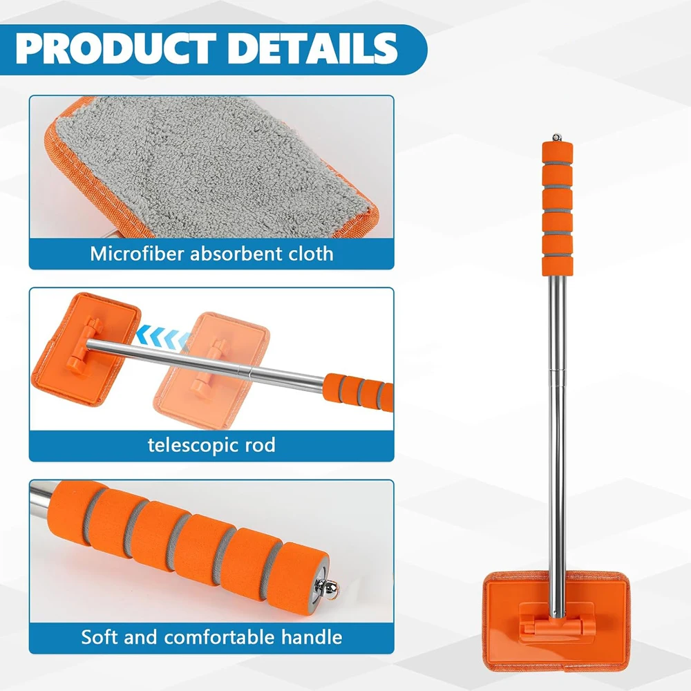 Windshield Cleaner Extendable 180° Rotating Handle Extra-Long Windshield Cleaner Tool & Car Interior Detailing Kit