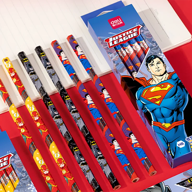 12Pcs/Box DELI  HC100 2B/HB Justice League DC Pencils School Student Supplies Stationery