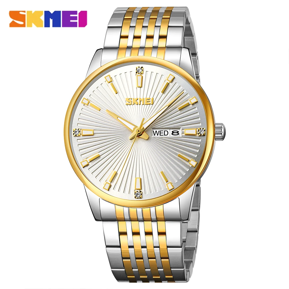 

SKMEI New Business Watches for Men Luxury Stainless Steel Dual Calendar Display Wrist Watch Tradition Quartz Male Watch