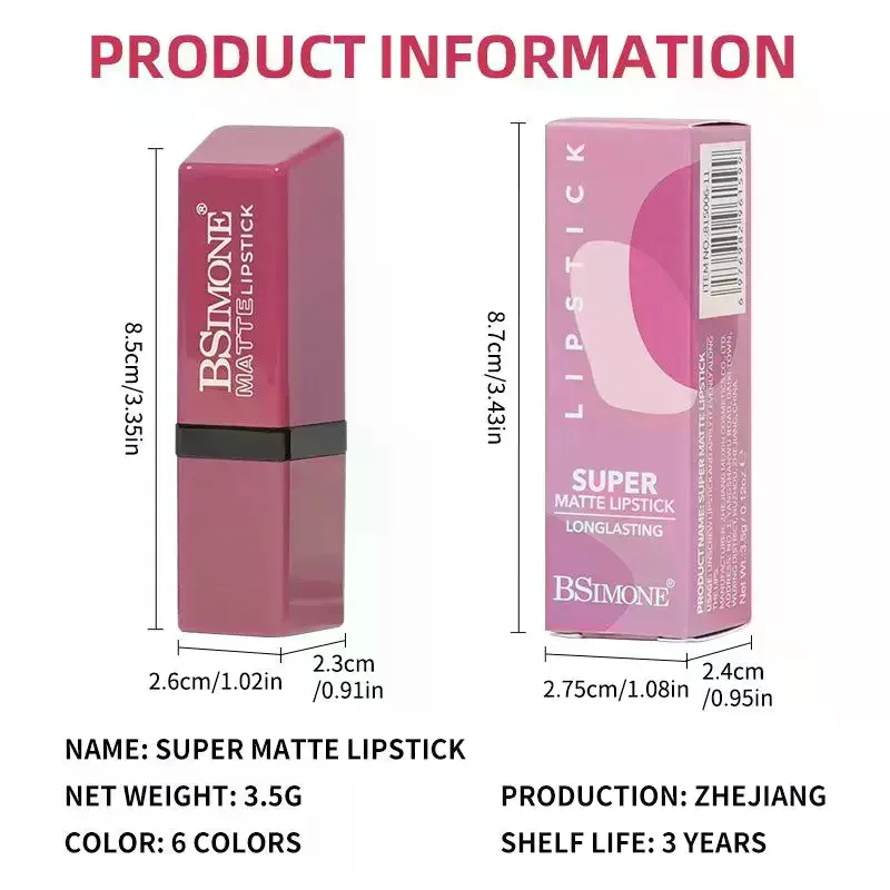 BSIMONE 3.5g Multi-Color Moisturizing Niche Non-Stick Cup Not Easy To Fade Long-Lasting Color Lipstick Matte Lip Gloss