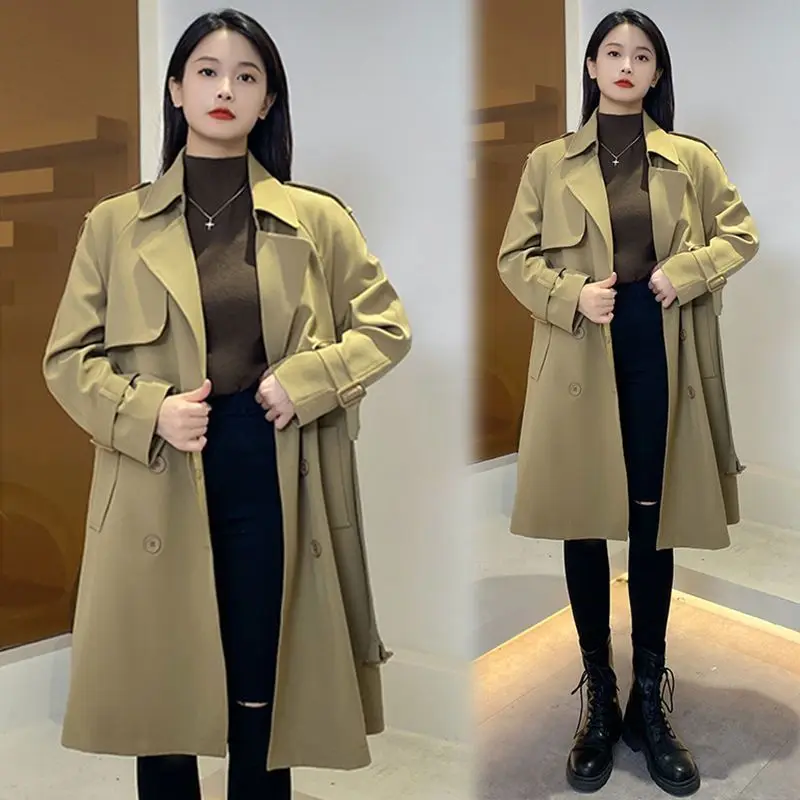 

Brown Trench Coat Women Fashionable Temperament Mid-Length Black Windbreaker Female's Spring And Autumn Jacket Loose 2025 New