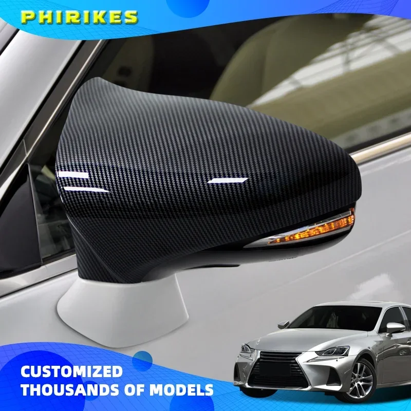 A Pair For LEXUS IS200 300 350 ES GS/RC F Sport M Horn Style Carbon Fiber Glossy Black Wing Rearview Mirror Cover Cap Case Trim