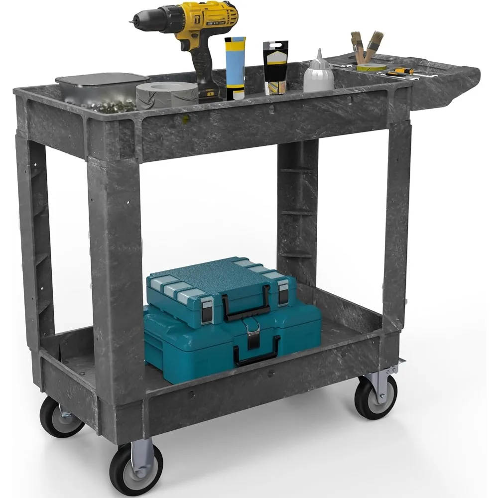 

Utility Cart, 1000 lbs Capacity, 2 Shelf Heavy Duty Plastic Service Utility Cart on Wheels, Rolling Storage Work Carts Suit