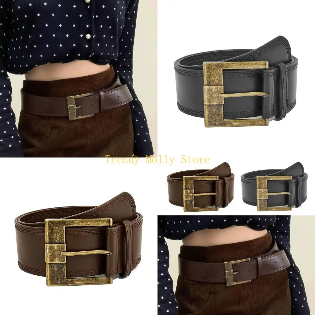 

N5KB Popular Wide Band Belt Soft PU Leather Light weight Waistband Adjustable Women Fashionable Accessory For Various Outfits