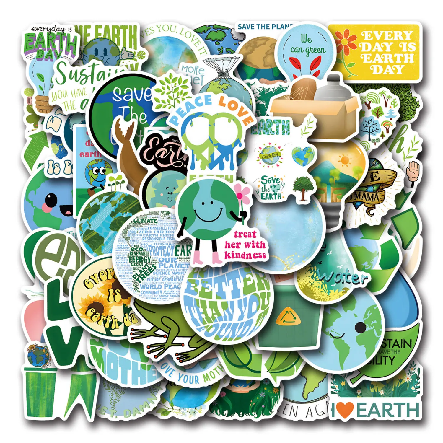 

55/110PCS Earth Day Stickers Environmental Protection Phrases Cartoon Graffiti Decoration Notebook Waterproof Stickers Kids Toy