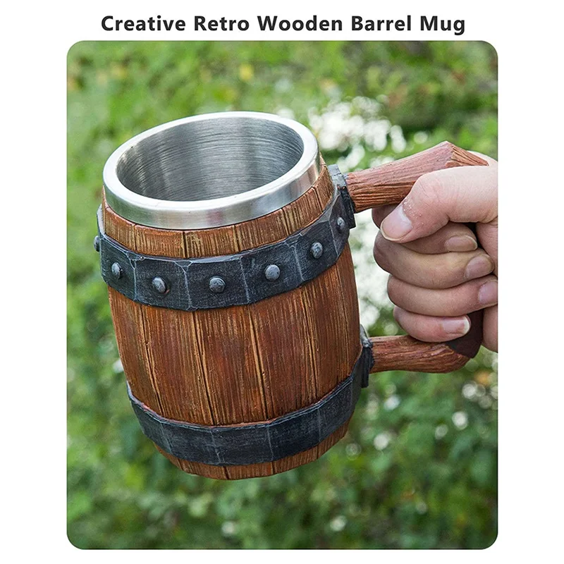 Tasse à café tasse à thé, baril en bois d'imitation personnalisé avec poignée en cuir, tasse de Bar de grande capacité tasse à boire 600M, meilleure vente