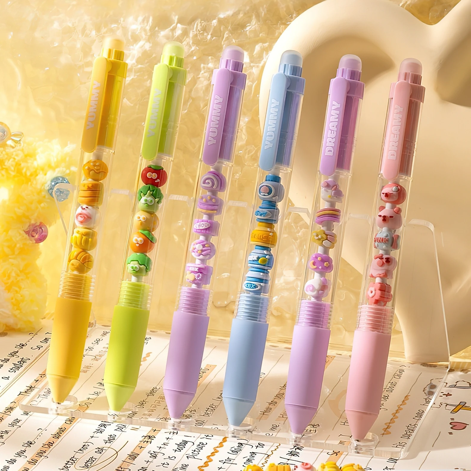 2/6pcs Cute Push-Button Gel Pens Set 0.5mm Ballpoint Smudge-Proof Smooth Writing Comfortable Grip Suitable Stationery A3057