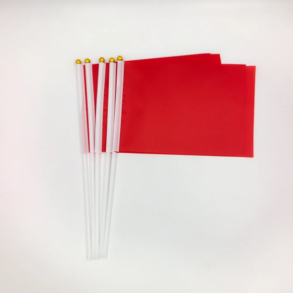 Red Hand Held Flag 14x21cm  Polyester Hand Waving Small Flag with Plastic Pole for Party Festival Decoration