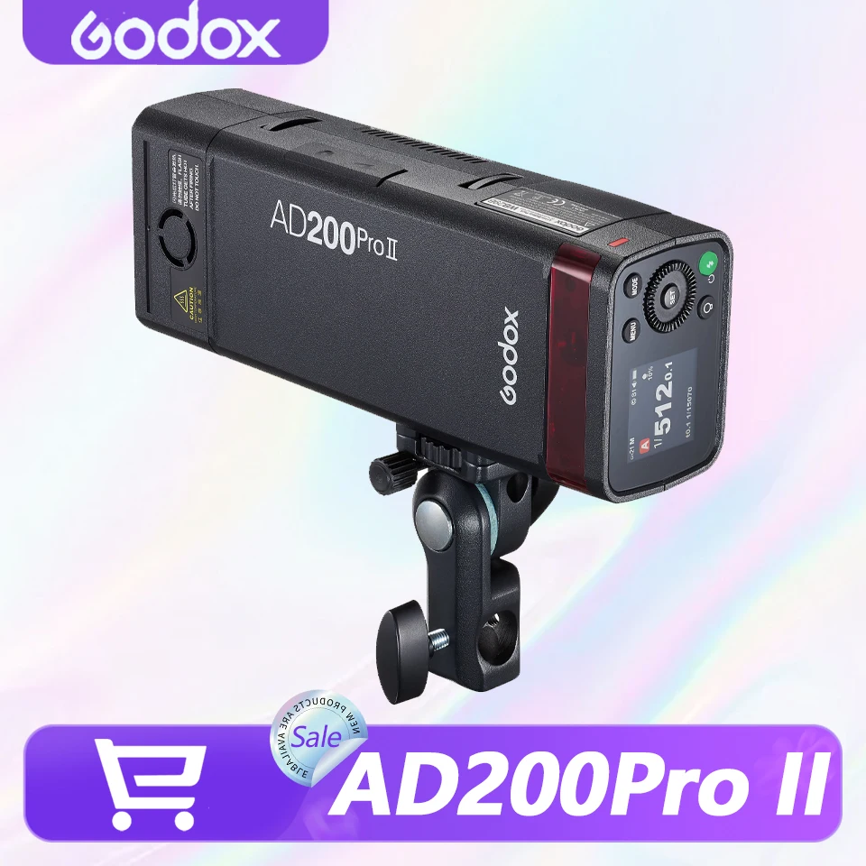 Godox AD200Pro II 200Ws TTL Pocket Flash 1/8000s HSS 500 Shots Dual Heads 16 Groups for Canon Nikon Sony Fuji Olympus