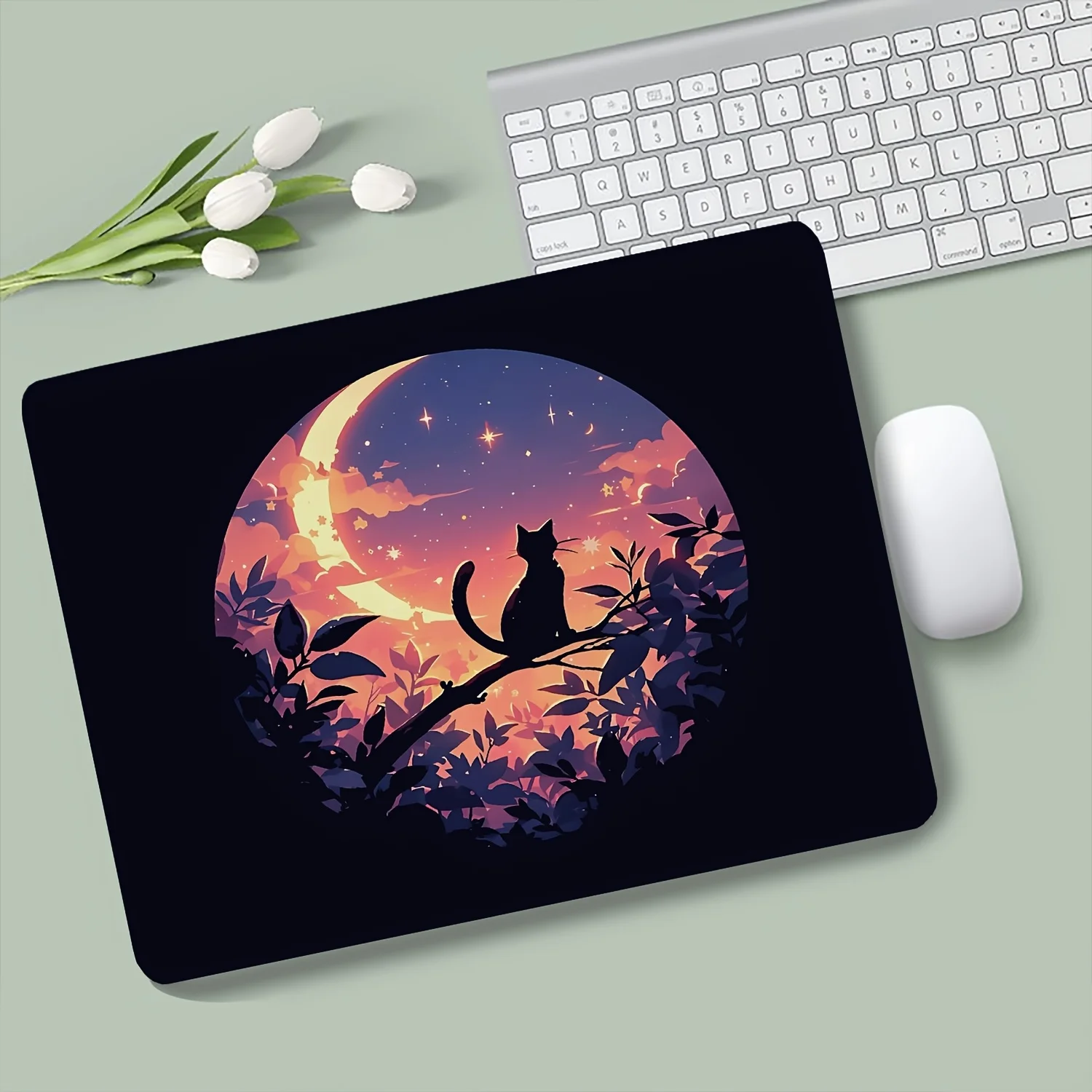 Sky Black Cat Anime Gaming Desk Mat Rubber Non Slip Mouse Pad for PC Laptop