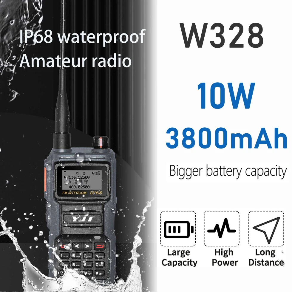 W328 10W Waterproof Handy Fm Radio Walkie Talkies PTT VOX IP67 UHF Walkie-Talkie For Fishing Boats