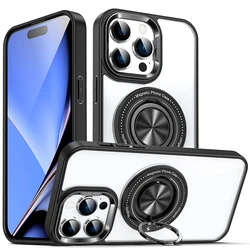 For Magsafe 360 ° Rotating Car Holder Ring Transparent Shockproof Phone Case For IPhone 15 14 13 12 11 Pro Max Bumper Back Cover