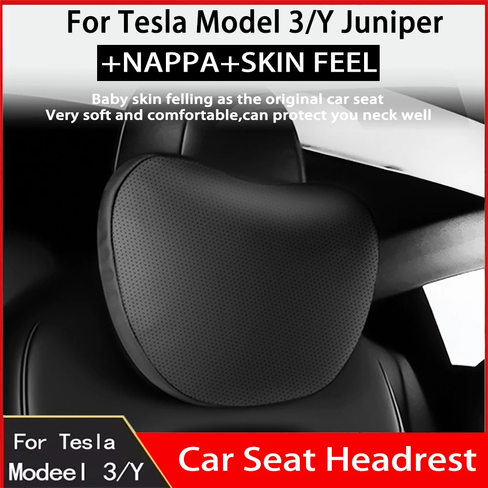 OULEX Appui-tête de siège de voiture pour Tesla 19-2026 Model3/Y juniper Coussin de nuque Support de nuque Coussin de haute qualité en cuir Accessoires de voiture